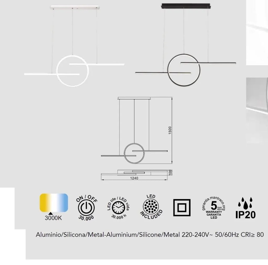 Lustra LED design modern minimalist KITESURF 50W alba