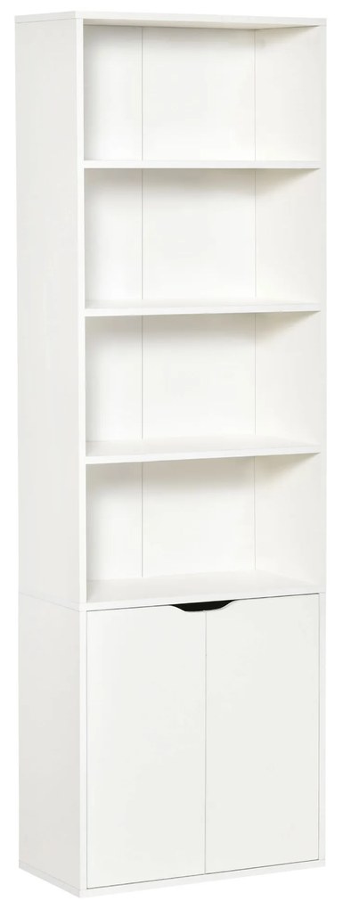 Biblioteca Moderna HOMCOM 4 Etajere cu Dulapior din Lemn cu 2 Usi, Mobilier Multifunctional pentru Living si Birou 59x29x180cm, Alba | Aosom Romania