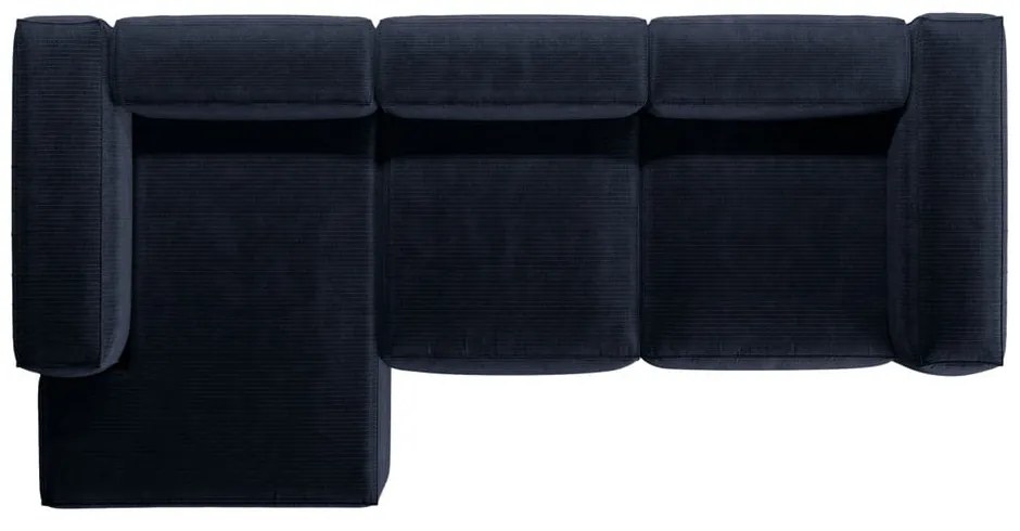 Colțar albastru închis cu tapițerie din catifea reiată (cu colț pe partea stângă/cu șezlong) Bergamo – Cosmopolitan Design