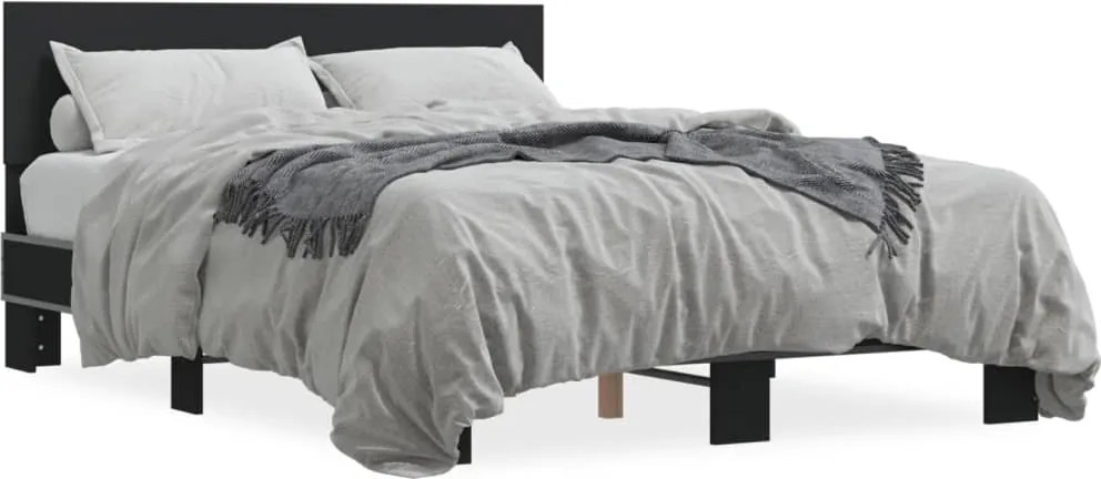 vidaXL Cadru de pat, negru, 140x190 cm, lemn prelucrat și metal