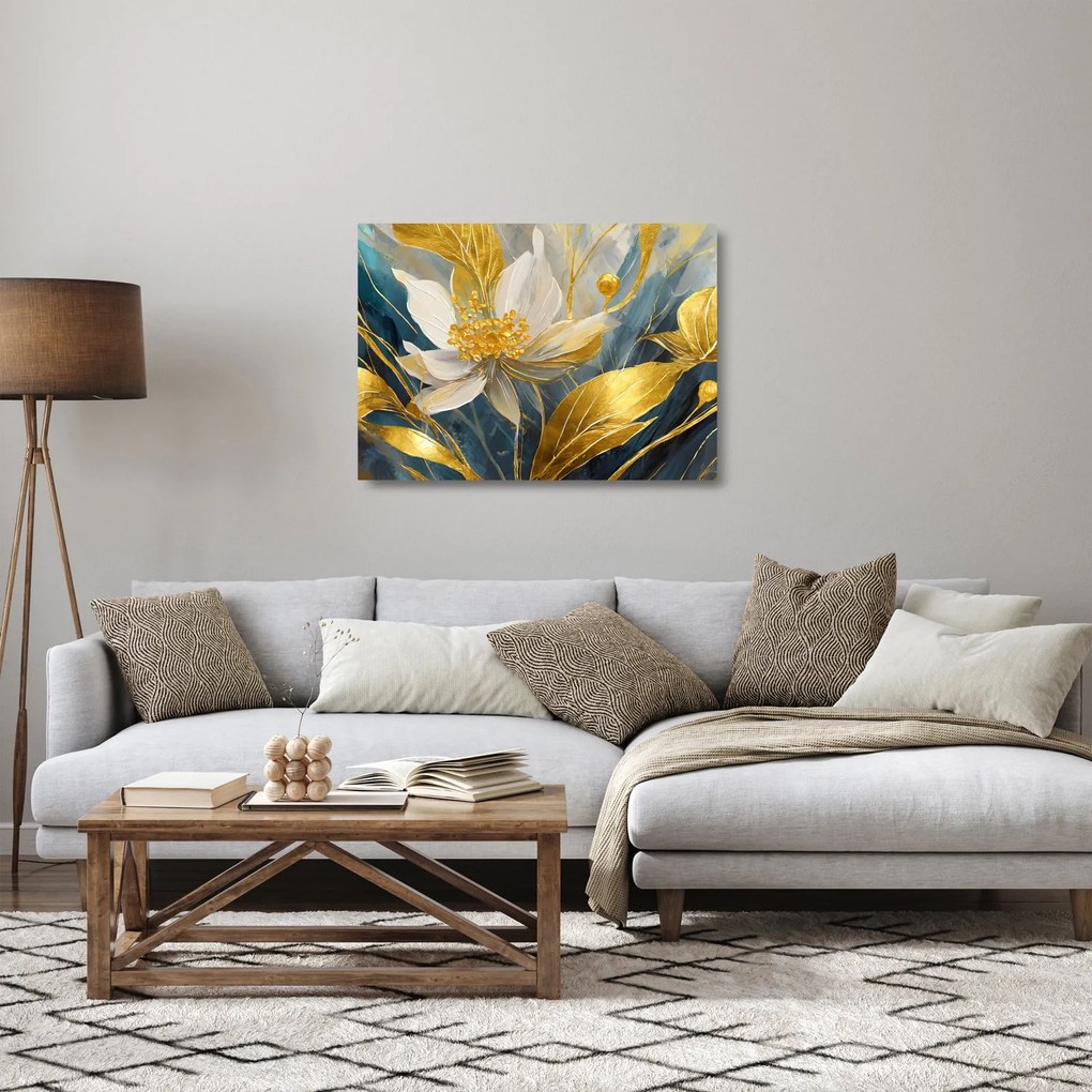 Tablou pe sticlă - Pictura de flori de aur (70x50 cm)