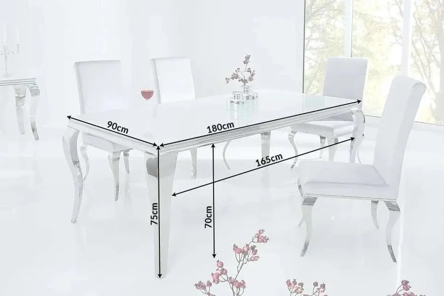 Masa Dining Eleganta, Sticla, Alb, Modern Barock 180cm