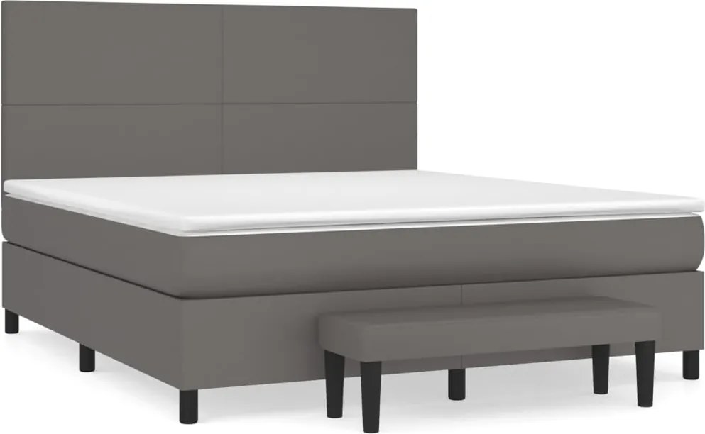 vidaXL Pat box spring cu saltea, gri, 160x200 cm, piele ecologică