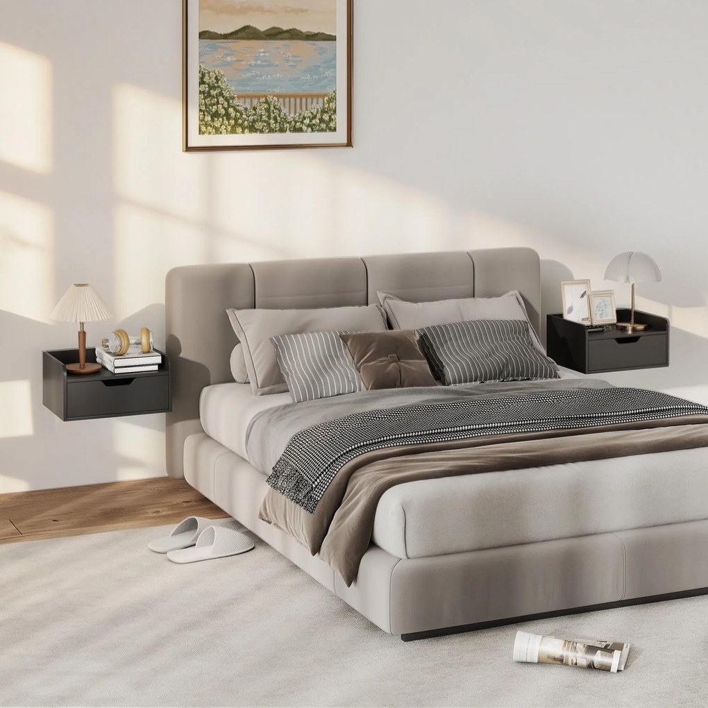 HOMCOM Set de 2 noptiere suspendate tables de nuit suspendues sertar blat aspect lemn dim. 40L x 30l x 19,5H cm | Aosom Romania