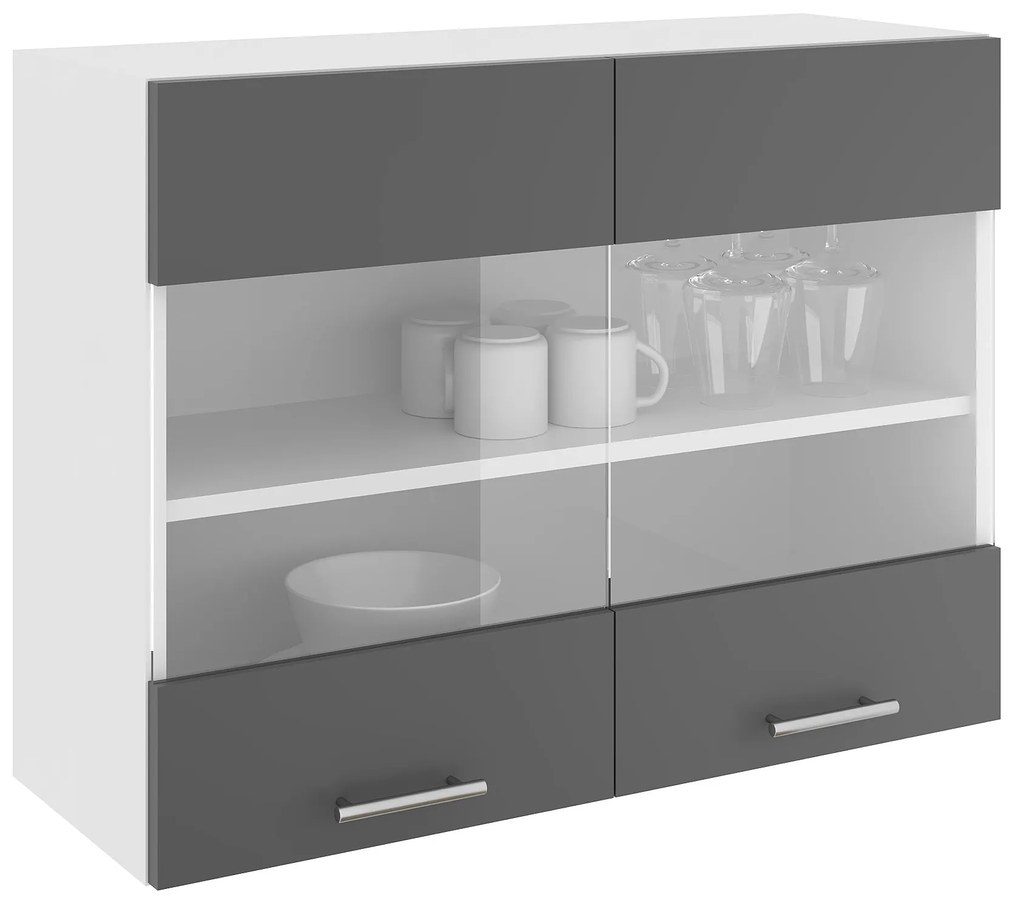 Corp Superior Karo, 2 Usi, cu sticla, Antracit/Alb, 80 x 30 x 60 cm