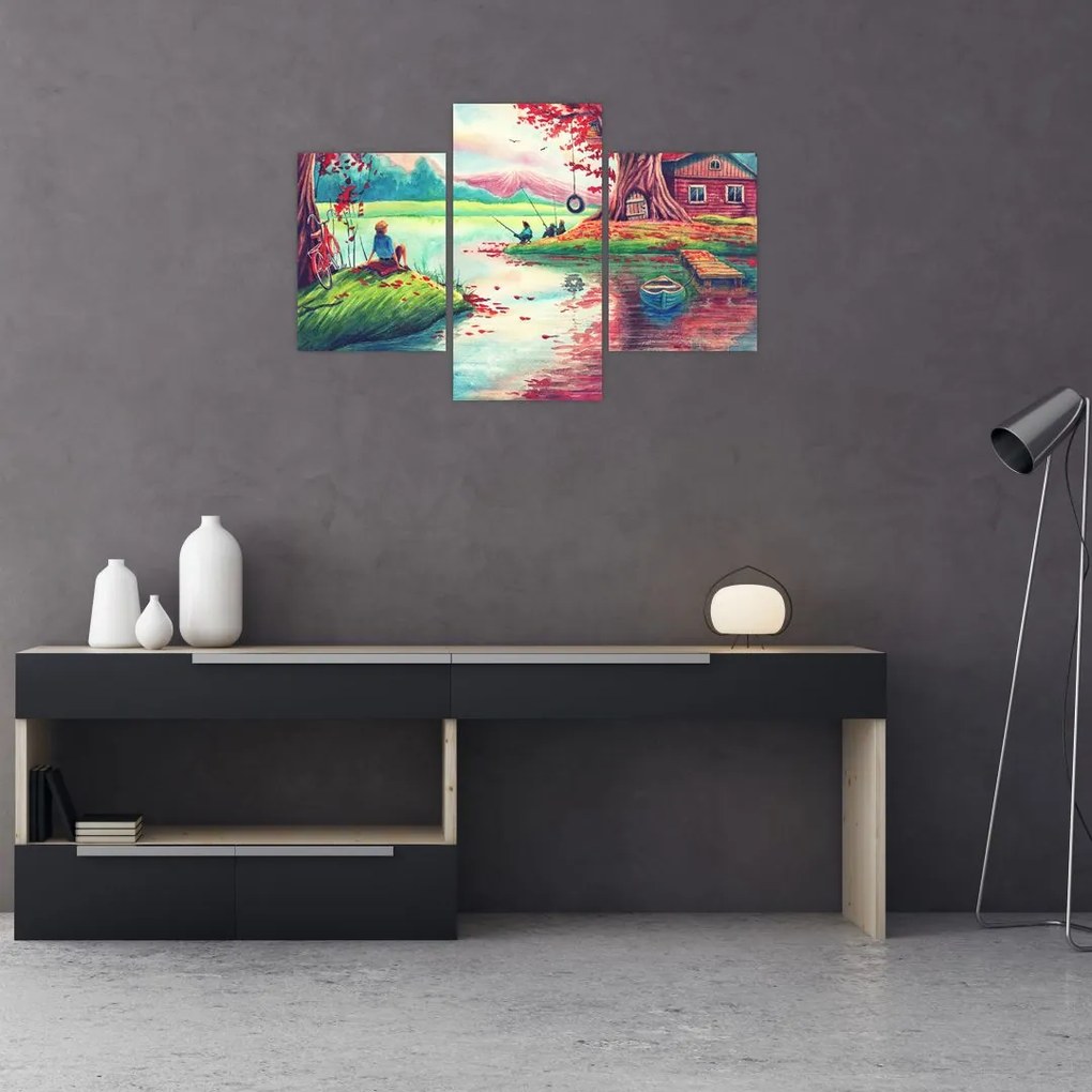 Tablou - Acuarelă, Golf într-un sat de munte (90x60 cm)