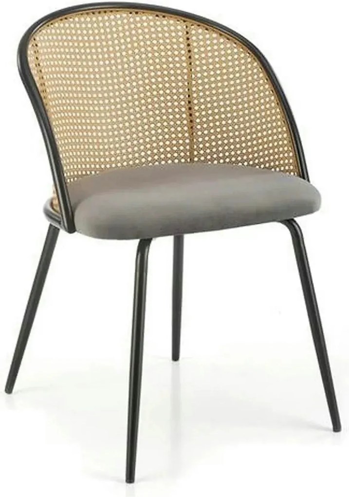 Scaun K508, gri/negru, stofa catifelata/rattan sintetic, 54x57x78 cm