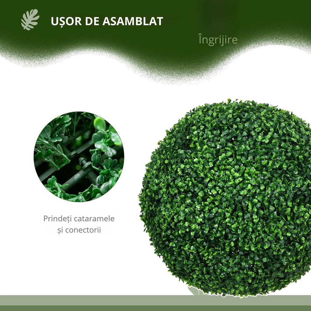 HOMCOM Set de 2 Bile Artificiale, Bile de Arbori Topiari din Buxus, Plante False de Interior în Aer Liber pentru Casă, Ø50cm, Verde | Aosom Romania