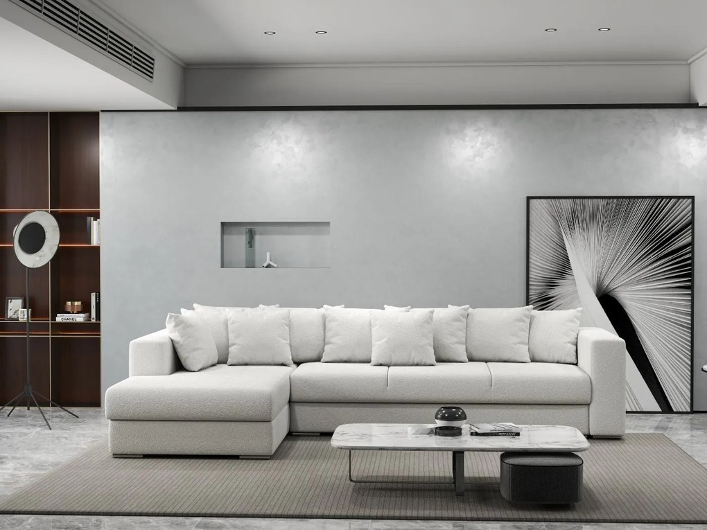 Colțar extensibil dumonde cu ladă de depozitare si sezut confortabil din spuma high-density, Gloria Euphoria Ivory 320x183 cm