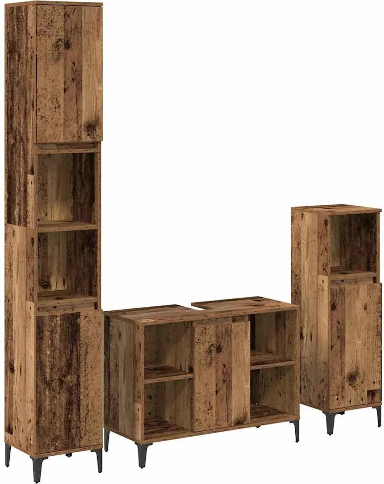 vidaXL Set de mobilier pentru baie 3 pcs Lemn vechi Lemn compozit
