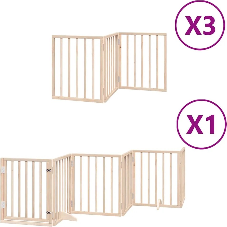 vidaXL Poartă de câini pliabilă cu ușă, 15 panouri, 750 cm, lemn plop
