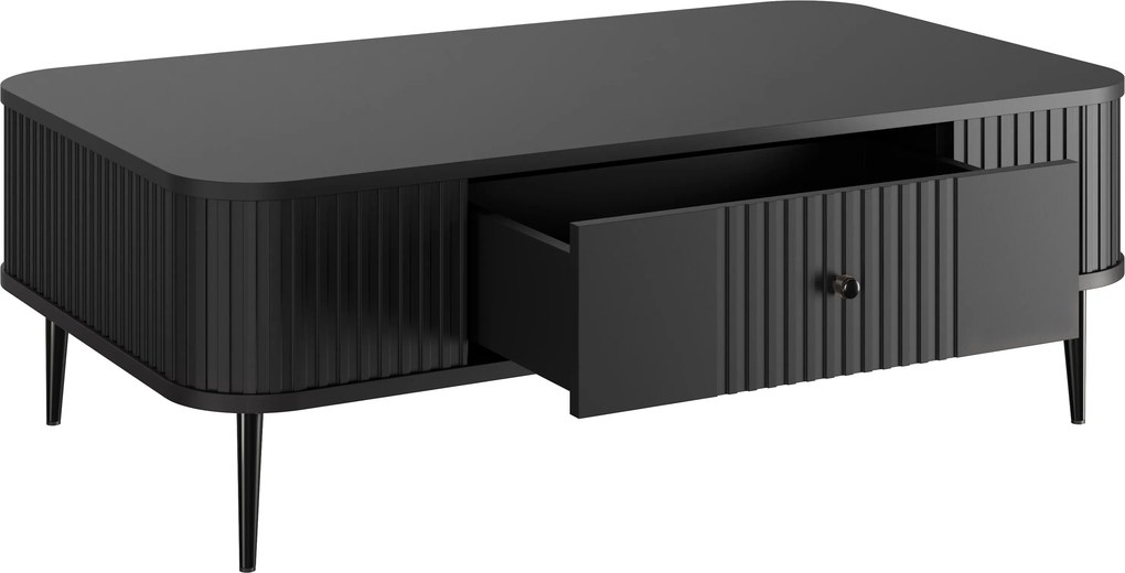 Măsuță de cafea cu sertar Vesper 103x60 cm - negru / picioare negre