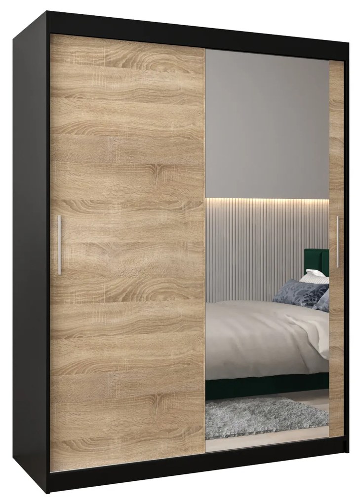Dulap de haine 150 cm Toki 2 (negru mat + stejar sonoma). 1064992
