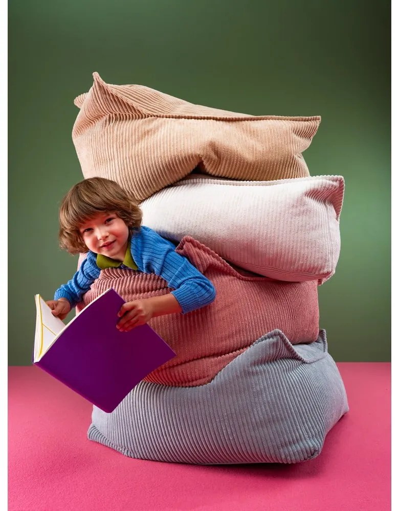 Fotoliu puf pentru copii albastru cu tapițerie din catifea reiată Square – Wigiwama