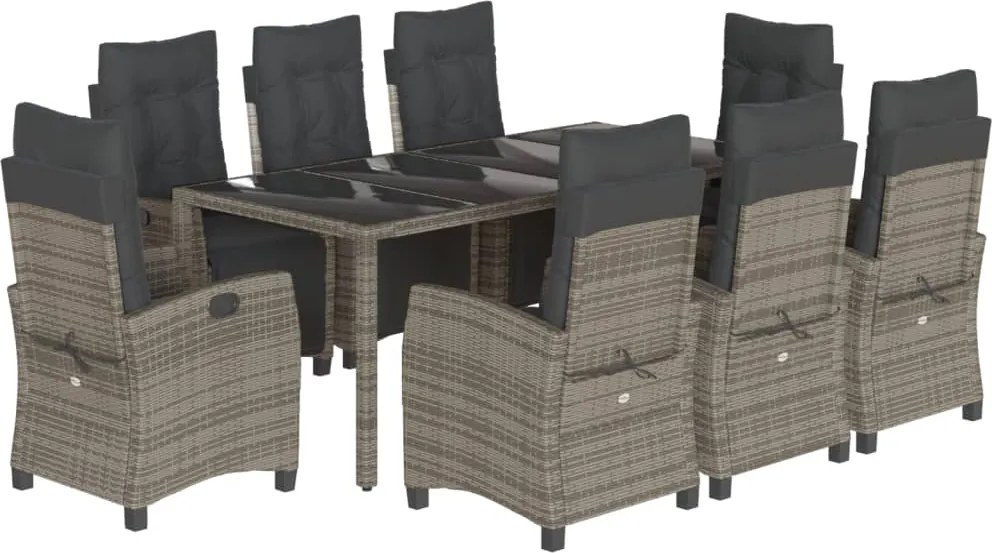 vidaXL Set mobilier grădină cu perne, 9 piese, gri, poliratan