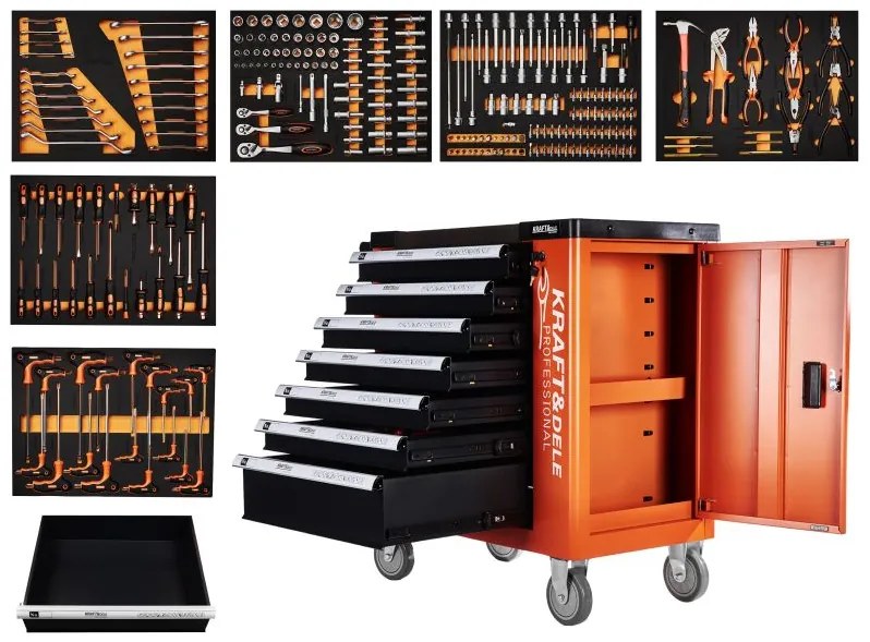 Cărucior pentru scule de atelier 258pcs - 7 sertare KD1067