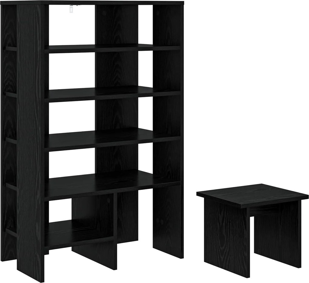 vidaXL Dulap pentru pantofi cu raft 2 pcs Stejar Negru Lemn compozit