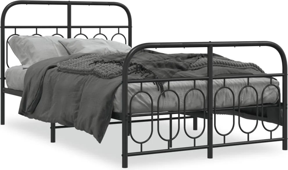 vidaXL Cadru pat metalic cu tăblie de cap/picioare, negru, 120x200 cm