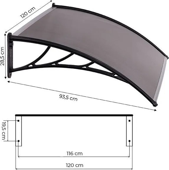 Intrare acoperiș policarbonat peste ușă - fum Lățime: 100 cm | Lungime: 150 cm