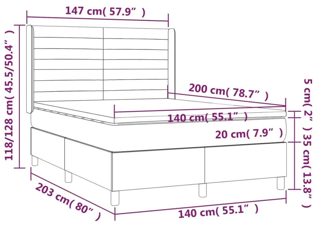 Pat box spring cu saltea, gri inchis, 140x200 cm, textil Morke gra, 140 x 200 cm, Benzi orizontale