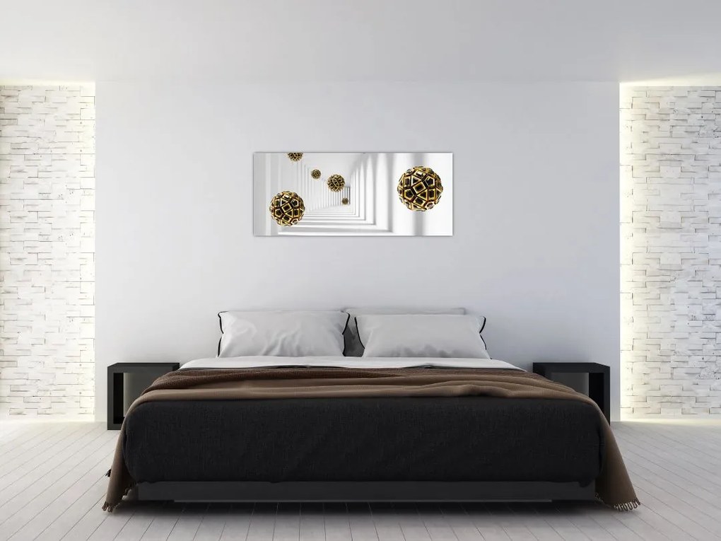 Tablou abstract cu mingi de fotbal (120x50 cm)