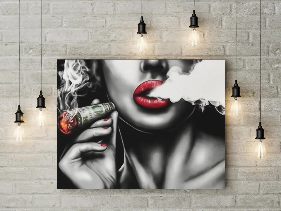 Tablou canvas Smoking Money Lips 120x80 cm