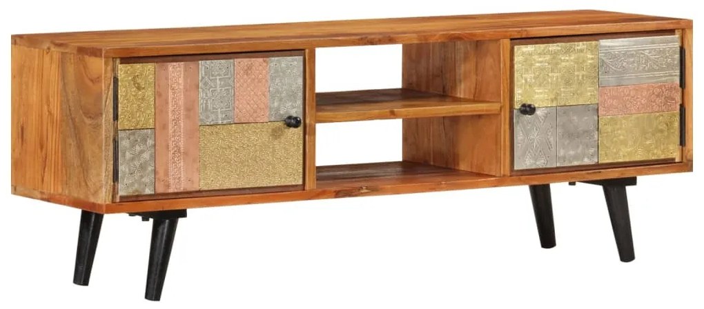 vidaXL Comodă TV cu uși, 112x30x40 cm, lemn masiv de acacia și metal