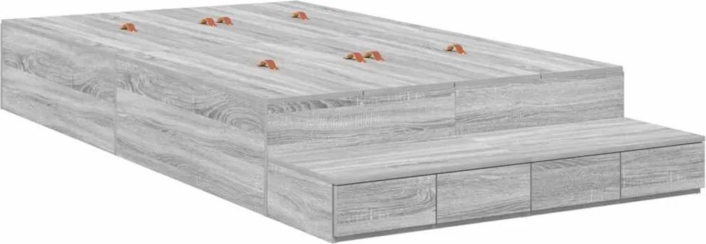 vidaXL Cadru de pat cu depozitare Gri Sonoma 120 cm Lemn compozit
