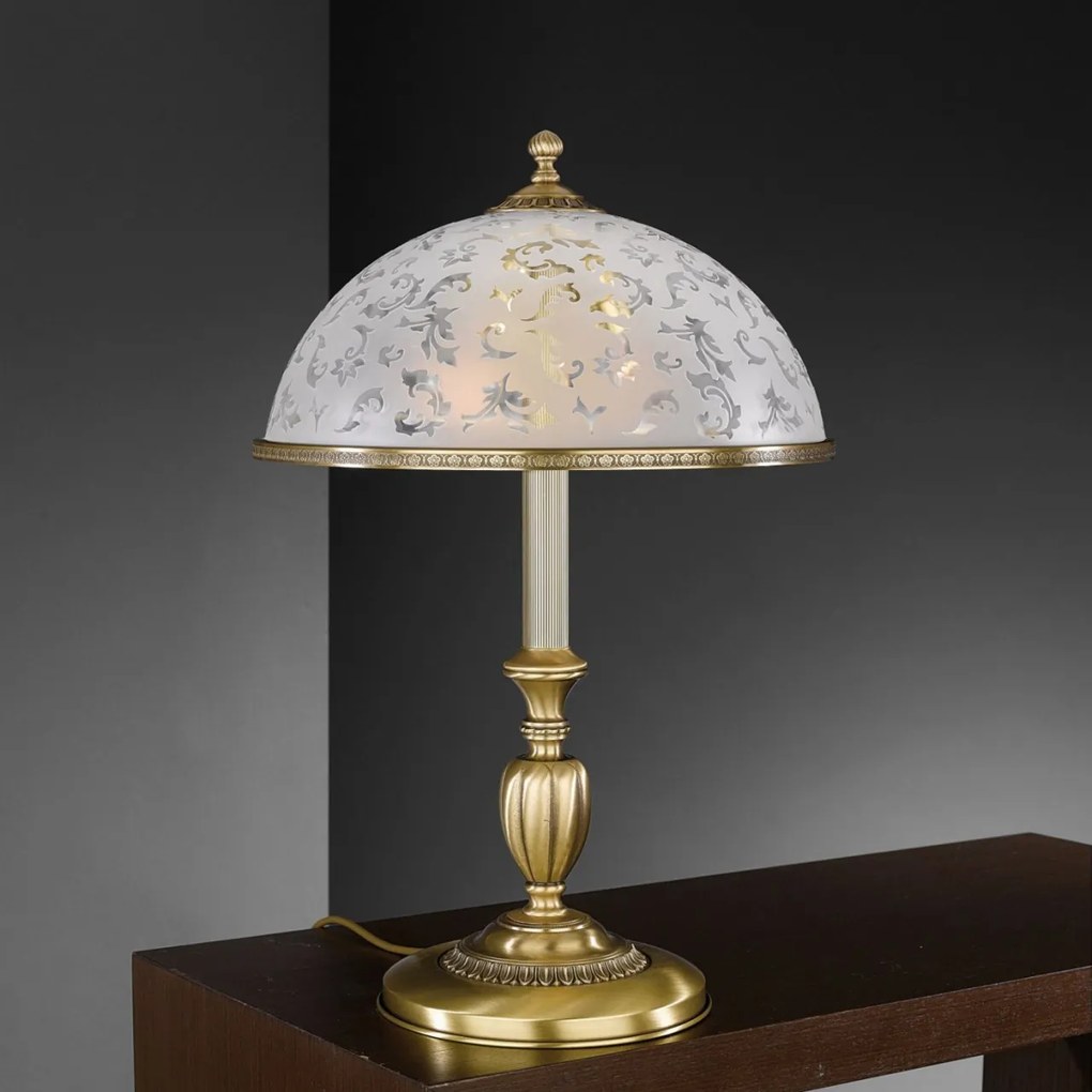 Veioza, Lampa de masa design clasic din alama si sticla 6202
