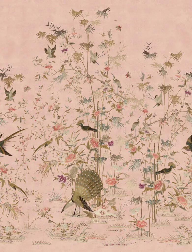 Tapet lavabil Chinoiserie Garden, Pink, Sandberg