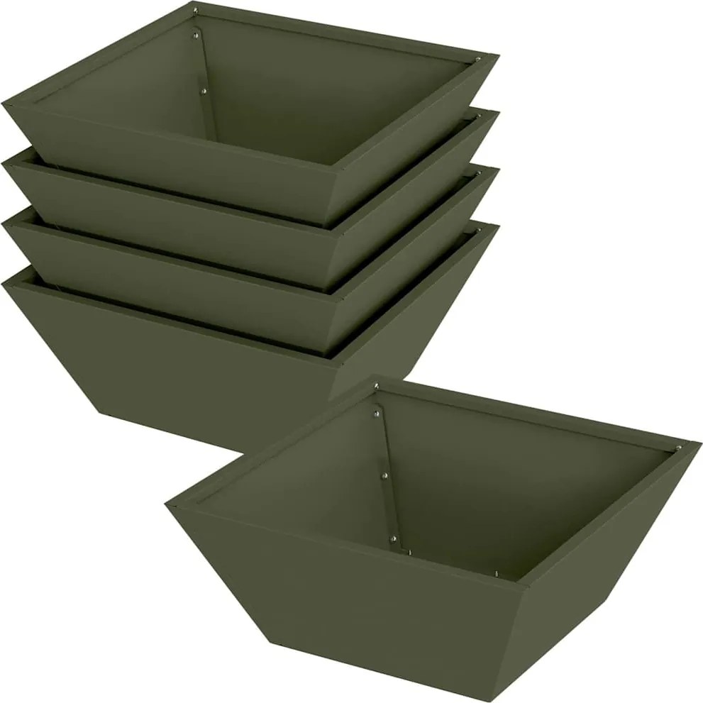 vidaXL Vază pentru Grădină 5 pcs Verde măsliniu 40 x 40 x 15 cm