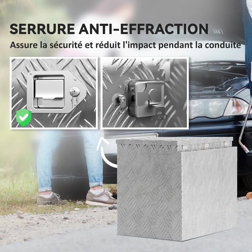 HOMCOM Cutie de scule pentru remorcă cutie de depozitare din aluminiu cu încuietoare formă trapezoidală 73,7 x 41 x 46 cm argintiu | Aosom Romania