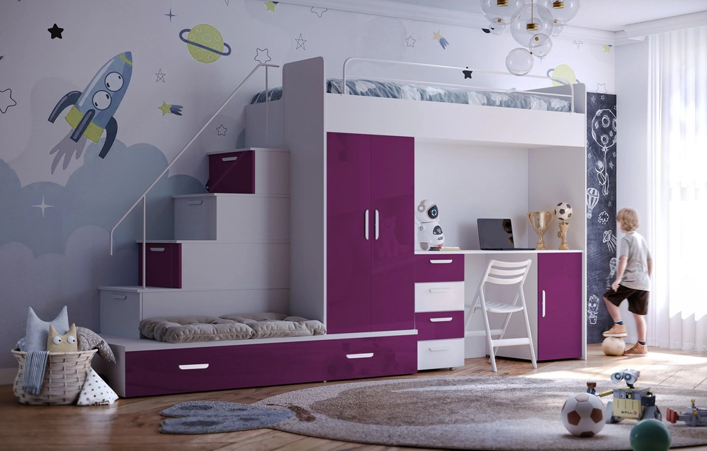 Pat pentru copii Ruby V (Alb + Violet) (cu somieră). 611115