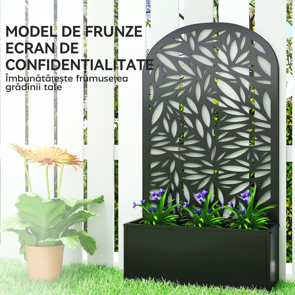 Outsunny Jardiniere Ridicată pentru Grădină și Balcon cu Spalier Arcuit Decorat cu Frunze, pentru Flori și Legume, Montare pe Perete sau Utilizare Independentă, Negru | Aosom Romania