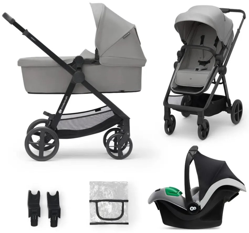 Cărucior de copii combinat 3 în 1 KINDERKRAFT NEWLY Moonlight grey + scaun auto MINK PRO