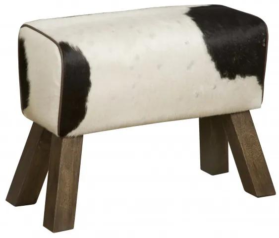 Taburet din piele de vaca cu imprimeu Renew negru/alb