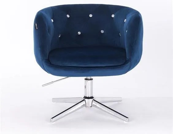 HR333CROSS Scaun Bleumarin Catifea cu Bază Cromata