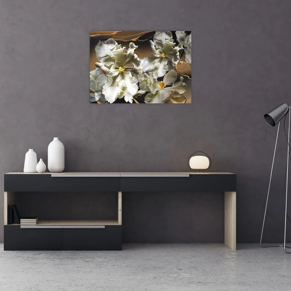 Tablou - Flori de orhidee pe fundal de marmură (70x50 cm)