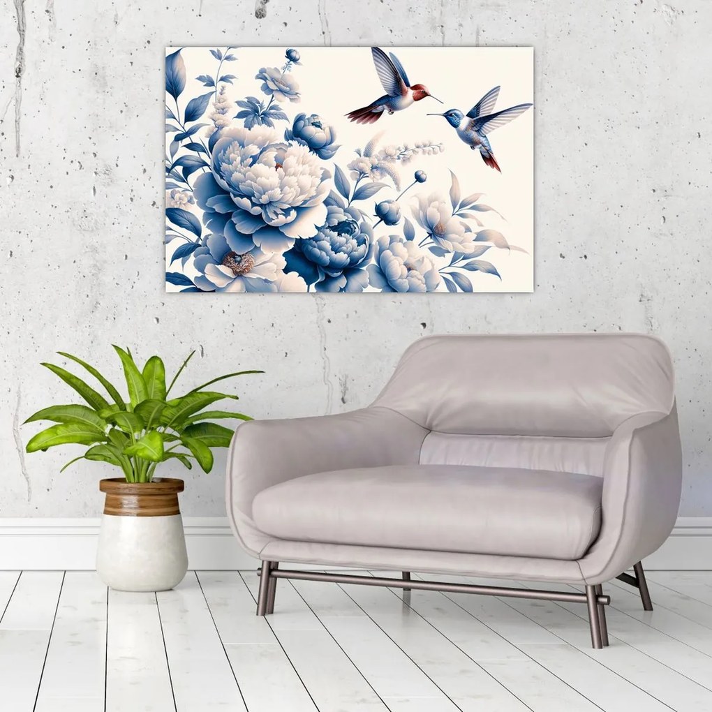 Tablou - Colibri deasupra florii (90x60 cm)