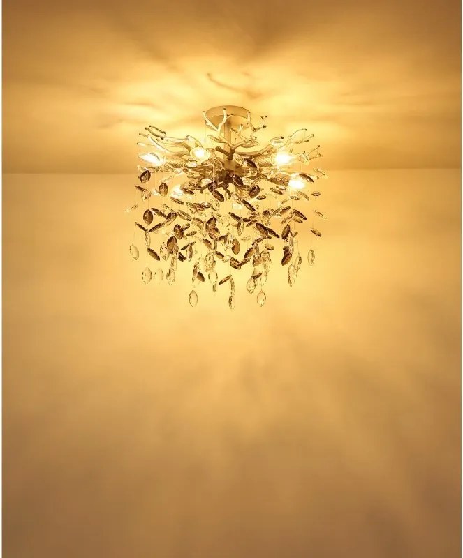 Plafoniera metal argintiu mat, cristale de sticla QUEENA