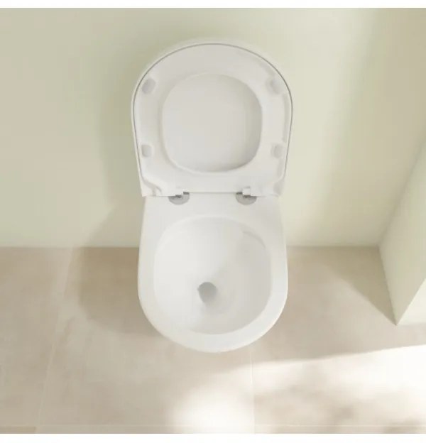 Set vas WC rimless suspendat, Villeroy&amp;Boch Subway 3.0, TwistFlush, cu capac inchidere lenta, 37x56cm, Alb Alpin, 4670TS01