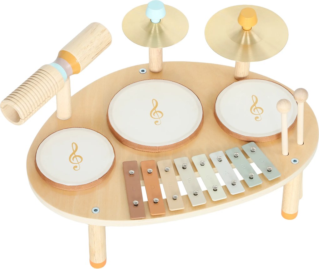 AIYAPLAY Set de Instrumente Muzicale pentru Copii de la 2+ Ani cu Tobe și Xilofon, Culoare Naturală | Aosom Romania