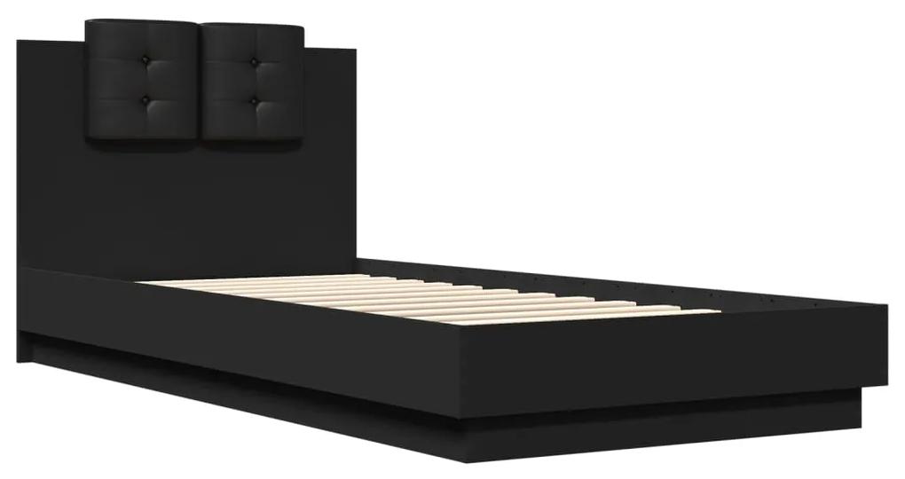 3209934 vidaXL Cadru de pat cu tăblie, negru, 100x200 cm, lemn prelucrat