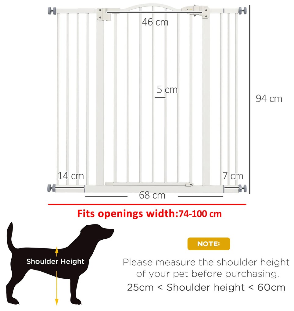 PawHut Poartă Extensibilă pentru Câini fără Șuruburi, Poartă de Siguranță Reglabilă, 94-100x94 cm, Alb | Aosom Romania