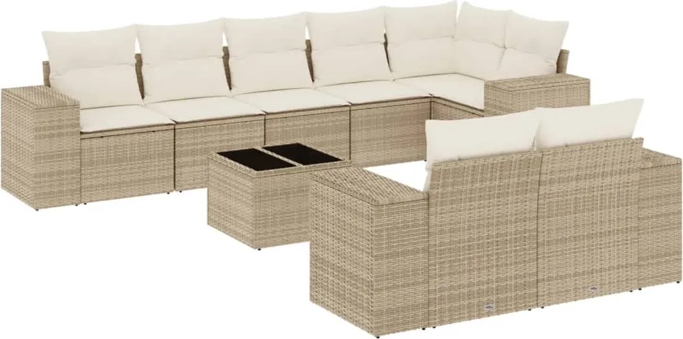 vidaXL Set canapele de grădină, 9 piese, cu perne, bej, poliratan