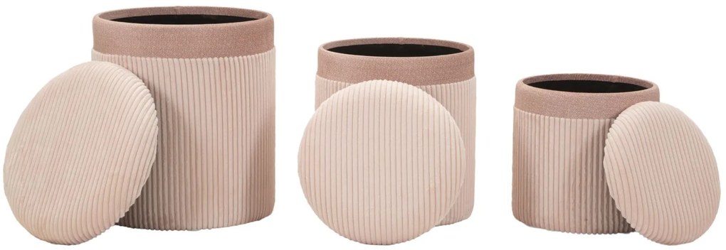 Mauro Ferretti Set De 3 Pufuri Cu Spatiu De  Depozitare, Roz, Cm Ø 40,5X49,5-35X42-31X36 | Aosom Romania