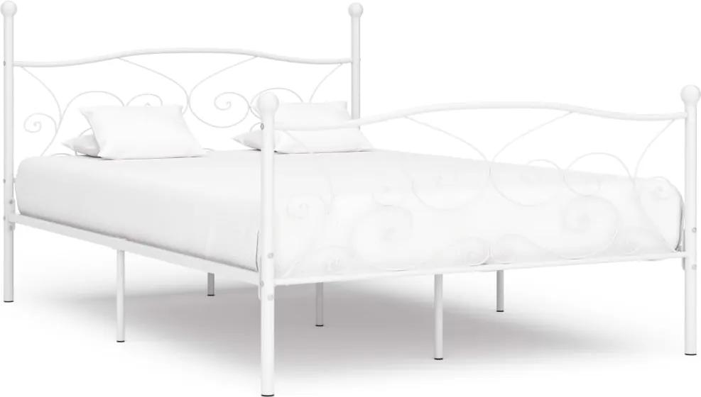 Cadru de pat cu baza din sipci, alb, 140 x 200 cm, metal