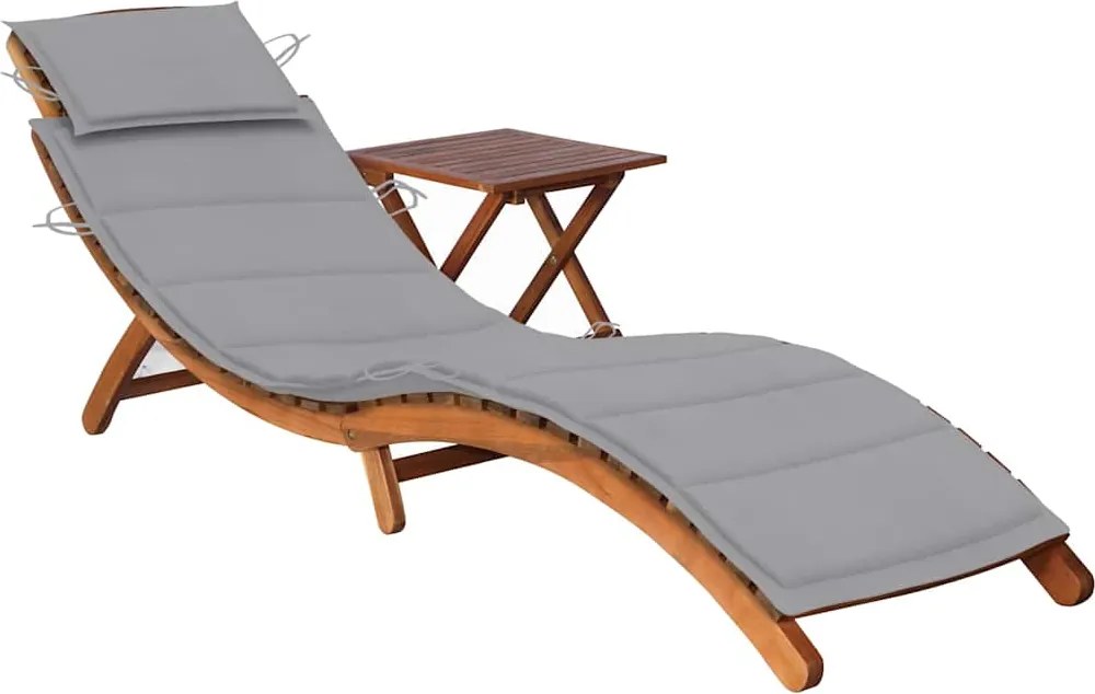 vidaXL Șezlong de grădină cu masă și pernă, lemn masiv de acacia