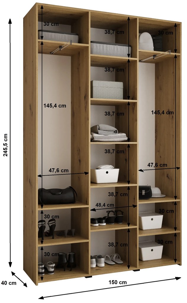 Dulap de haine 150 cm Carmela 40-3 (alb + Negru). 1126609