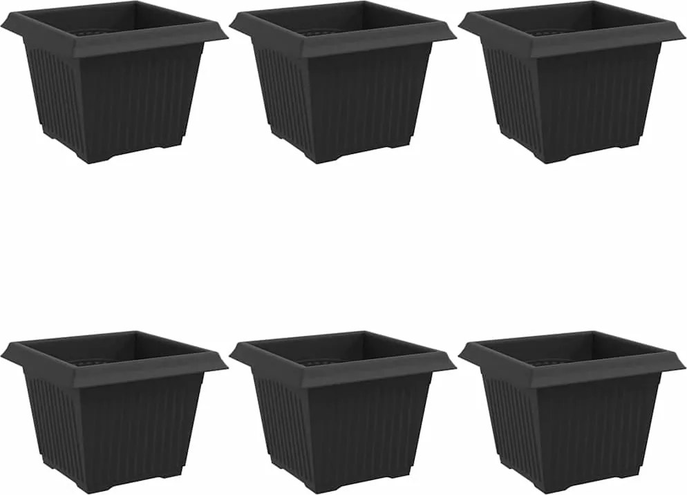 vidaXL Vază pătrată pentru flori 6 pcs Negru 23 x 23 x 17,5 cm Plastic